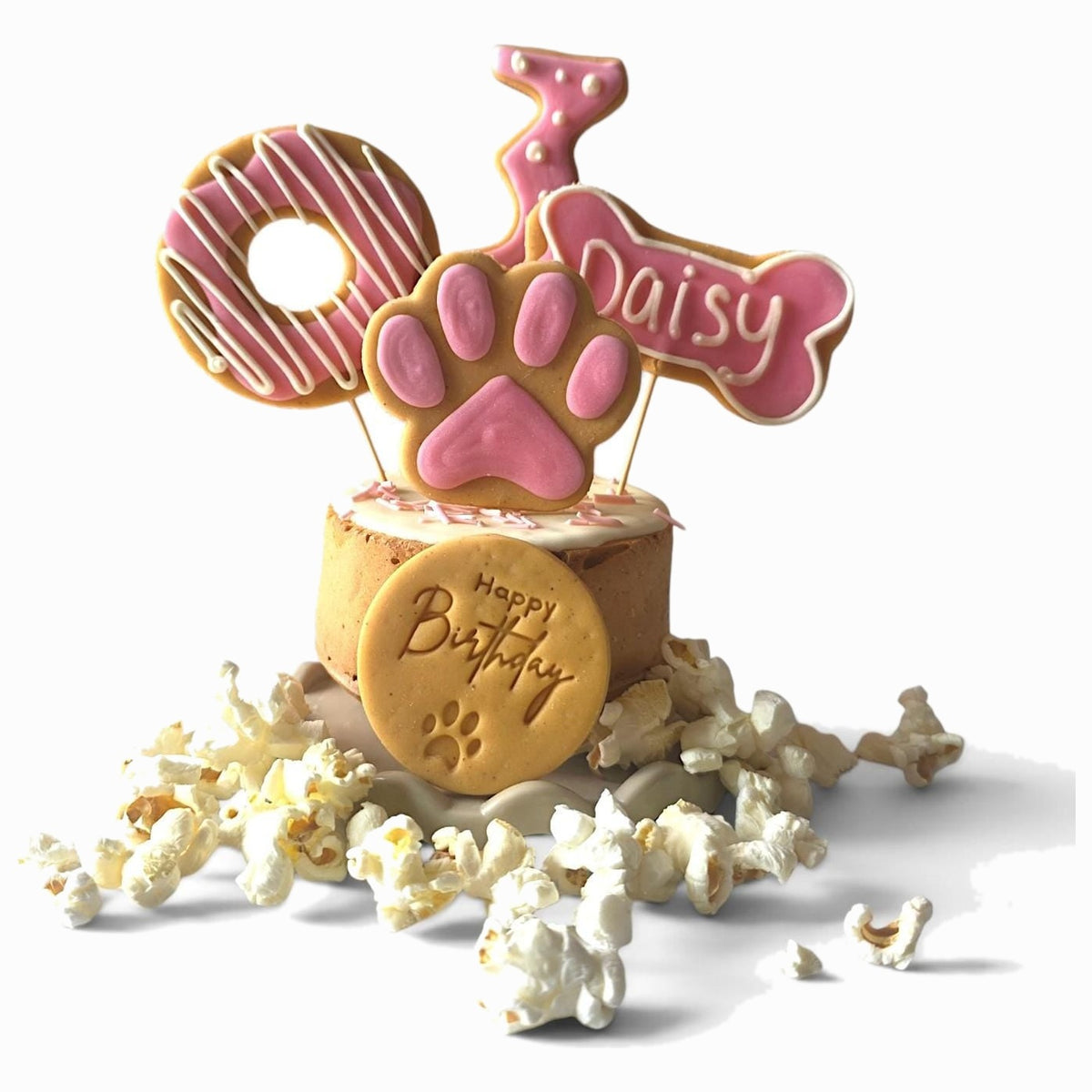 Dog Birthday Cake Treat Box With Iced Biscuit Toppers - Woof&Crunch