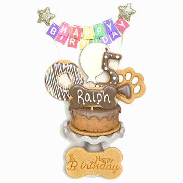 Dog Birthday Cake Treat Box With Iced Biscuits Blue Or Pink - Woof&Crunch