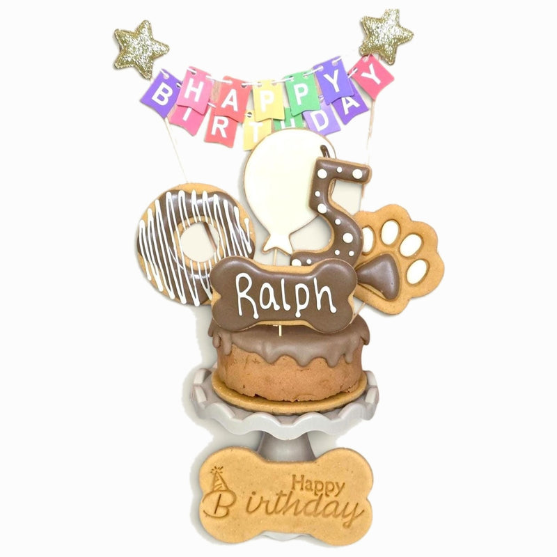 Dog Birthday Cake Treat Box With Iced Biscuits Blue Or Pink - Woof&Crunch