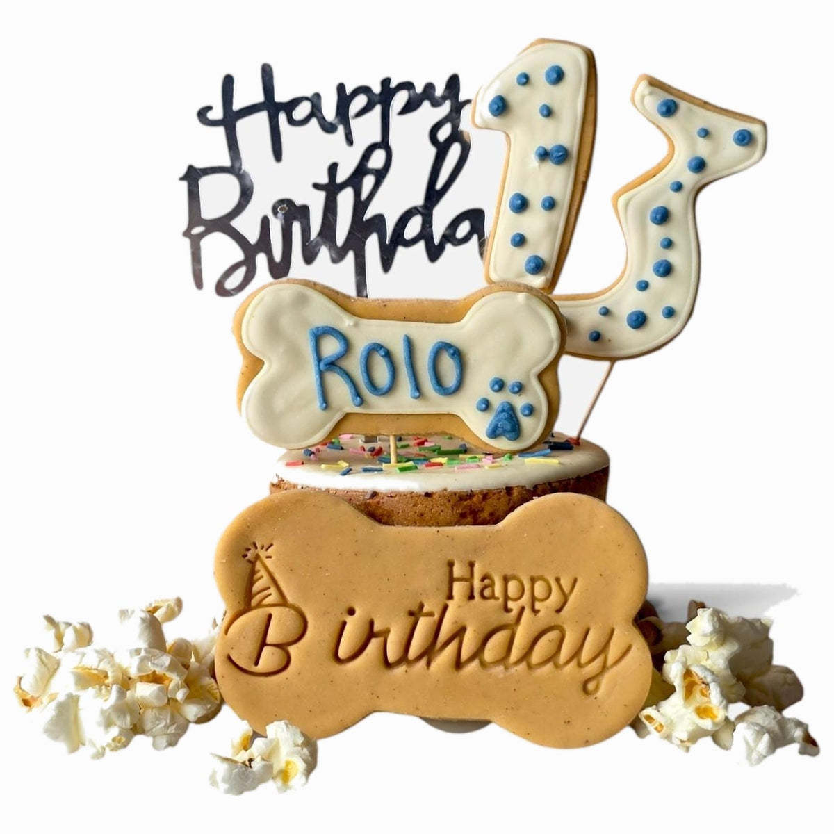 Dog Birthday Drip Cake And Biscuit Box - Woof&Crunch