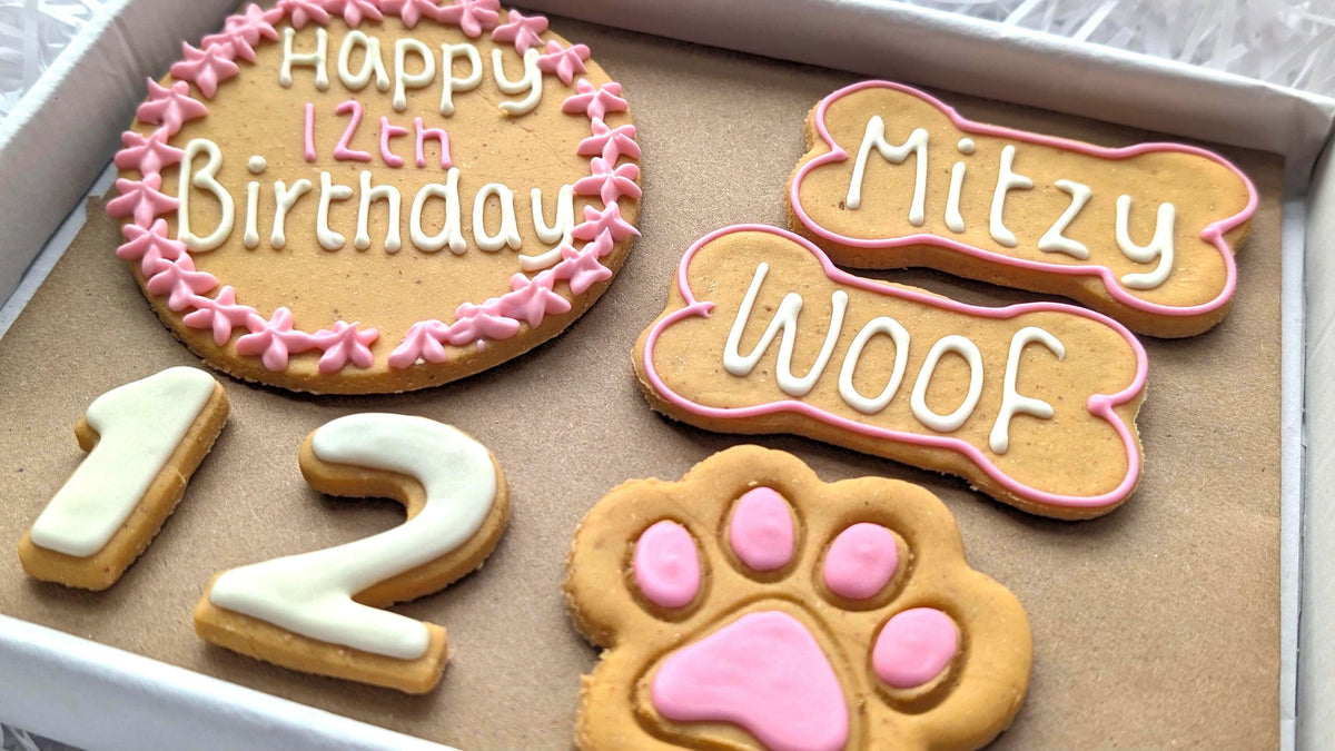 Personalised Dog Birthday Treat Box Biscuit Hamper - Woof&Crunch
