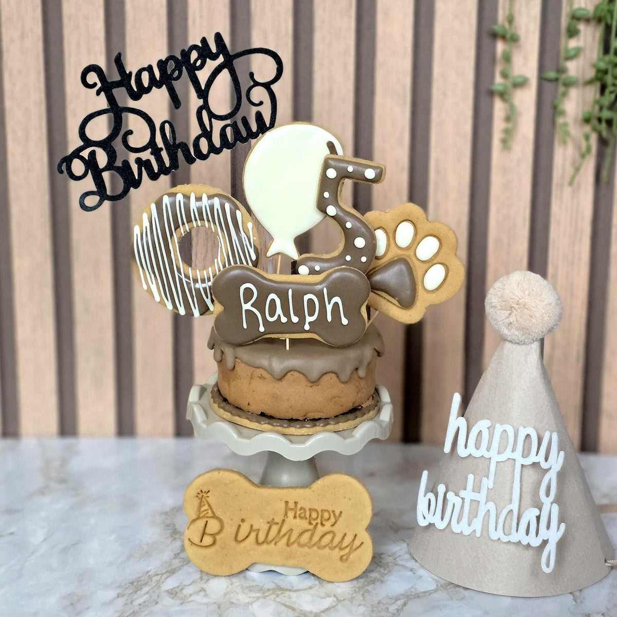 Personalised Dog Birthday Cake Treat Box with Iced Biscuits, Healthy Doggy Gift - Woof&Crunch