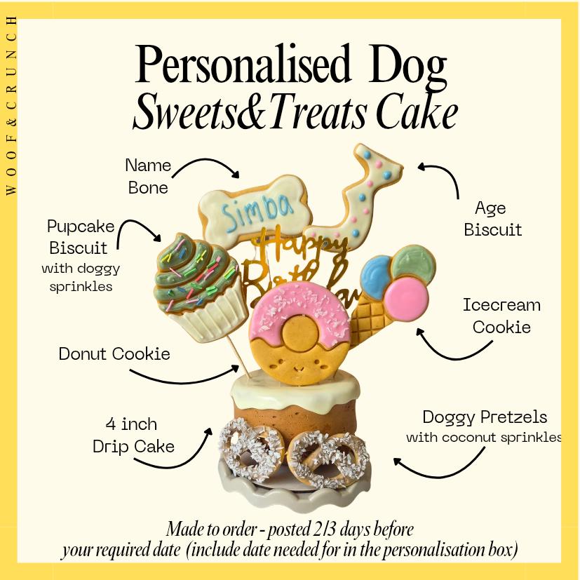 Sweets and Treats Personalised Dog Birthday Cake - Woof&Crunch