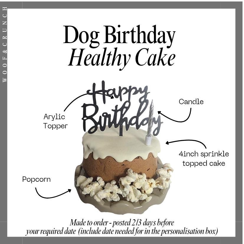 Gourmet Dog Birthday Cake Treat Box with Peanut Butter Popcorn - Woof&Crunch