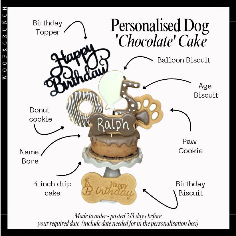 Personalised Dog Birthday Cake Treat Box with Iced Biscuits, Healthy Doggy Gift - Woof&Crunch