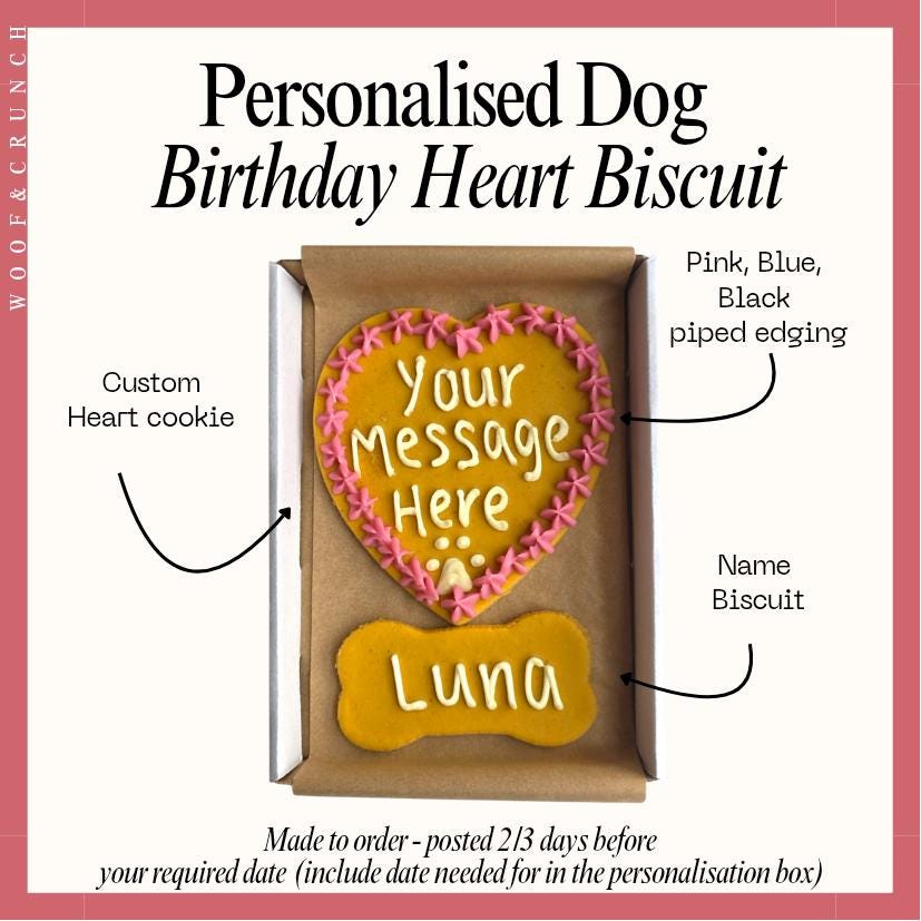 Personalised Dog Treat Gift Box - Heart and Bone Biscuits - Woof&Crunch