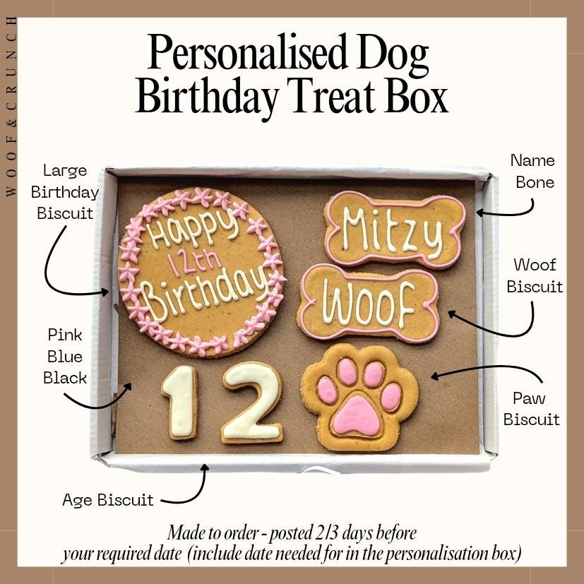 Personalised Dog Birthday Treat Box Biscuit Hamper - Woof&Crunch