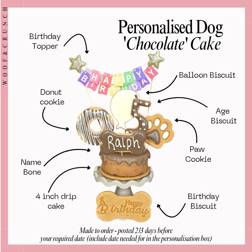 Dog Birthday Cake Treat Box with Iced Biscuits - Blue or Pink - Woof&Crunch