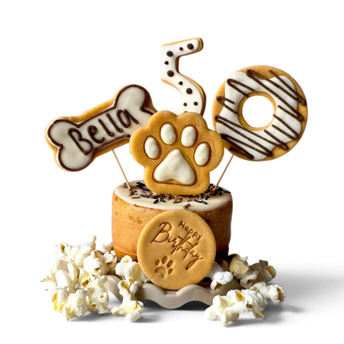 Personalised Dog Birthday Cake with Biscuit Toppers - Woof&Crunch