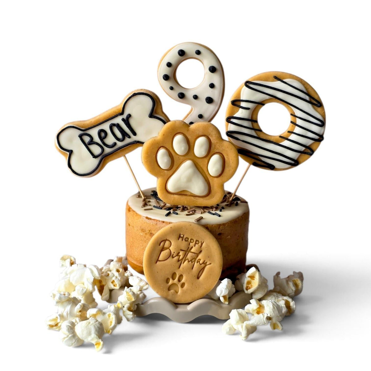 Personalised Dog Birthday Cake with Biscuit Toppers - Woof&Crunch