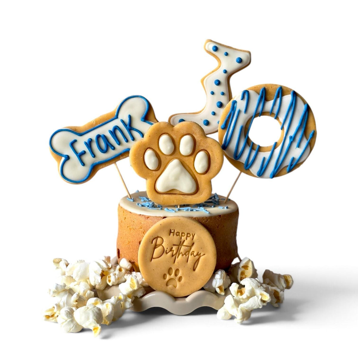 Personalised Dog Birthday Cake with Biscuit Toppers - Woof&Crunch