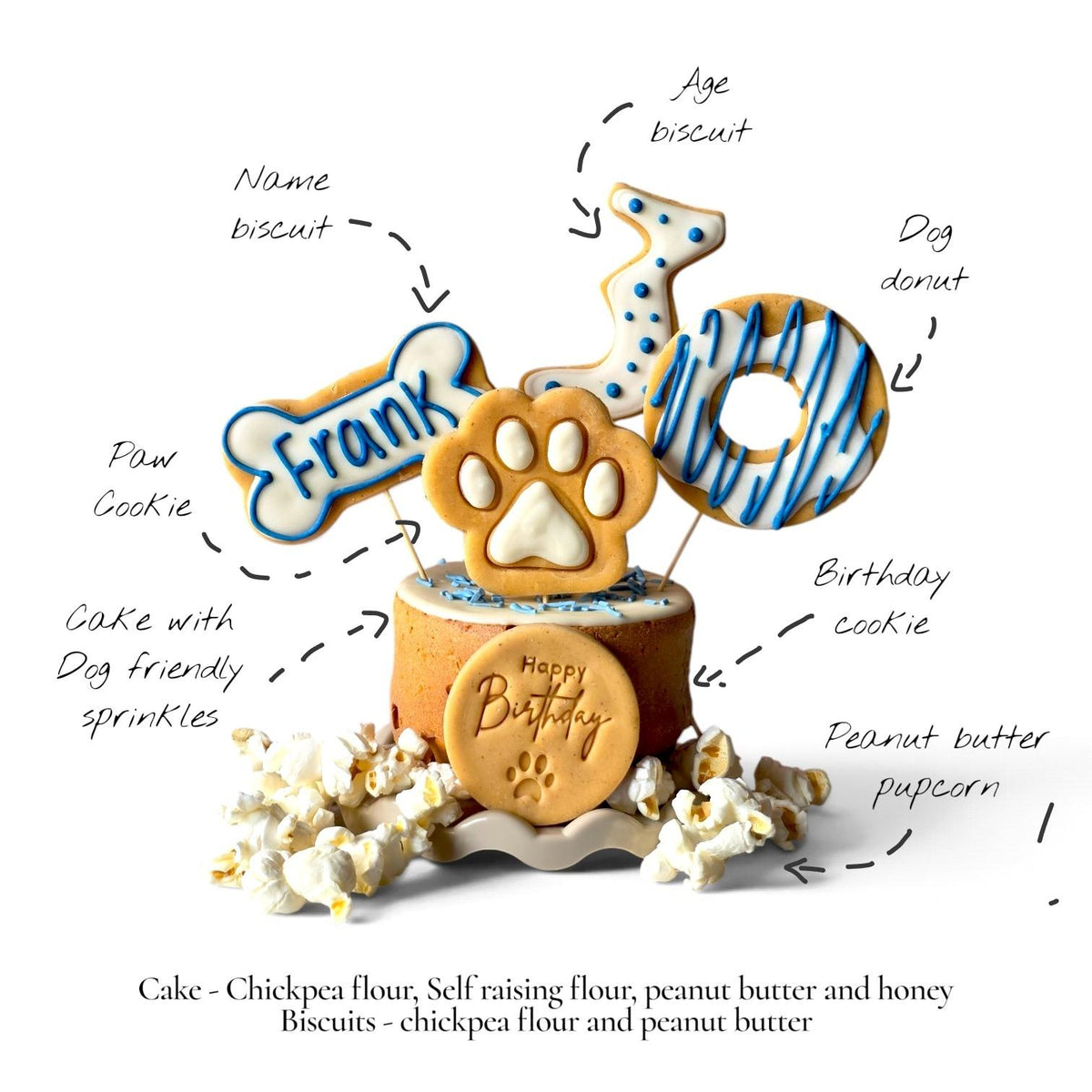 Personalised Dog Birthday Cake with Biscuit Toppers - Woof&Crunch