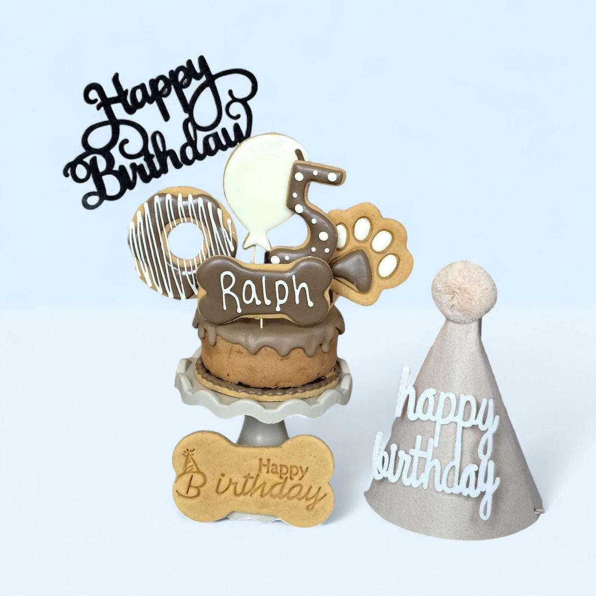 Personalised Dog Birthday Cake Treat Box with Iced Biscuits, Healthy Doggy Gift - Woof&Crunch