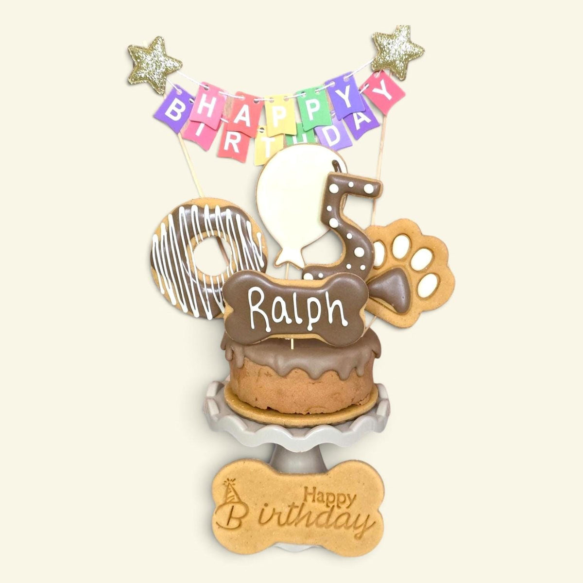 Dog Birthday Cake Treat Box with Iced Biscuits - Blue or Pink - Woof&Crunch