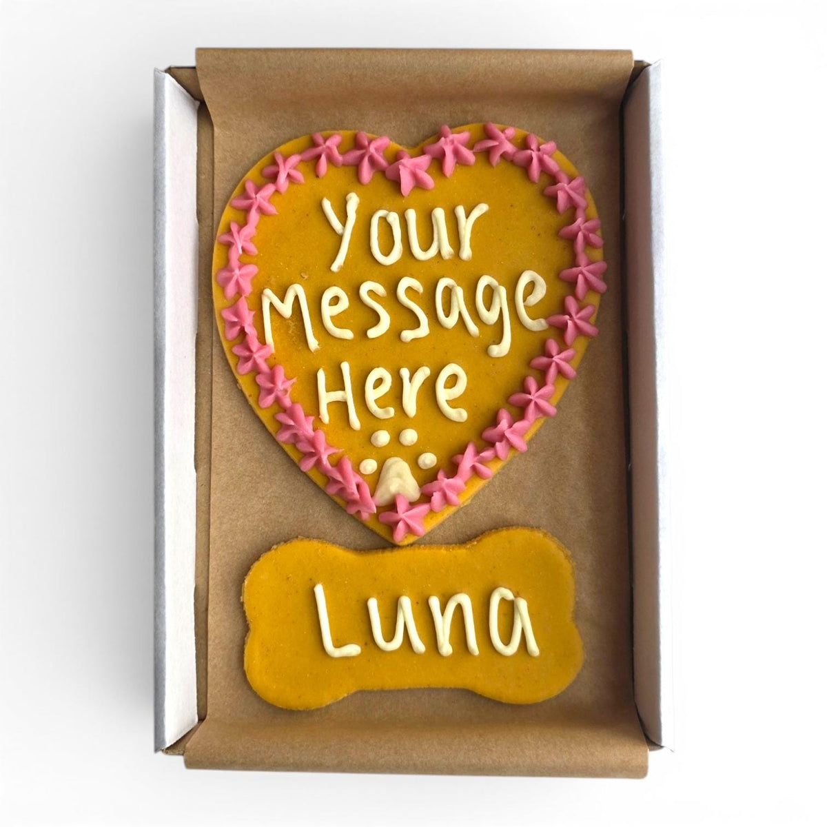 Personalised Dog Treat Gift Box - Heart and Bone Biscuits - Woof&Crunch
