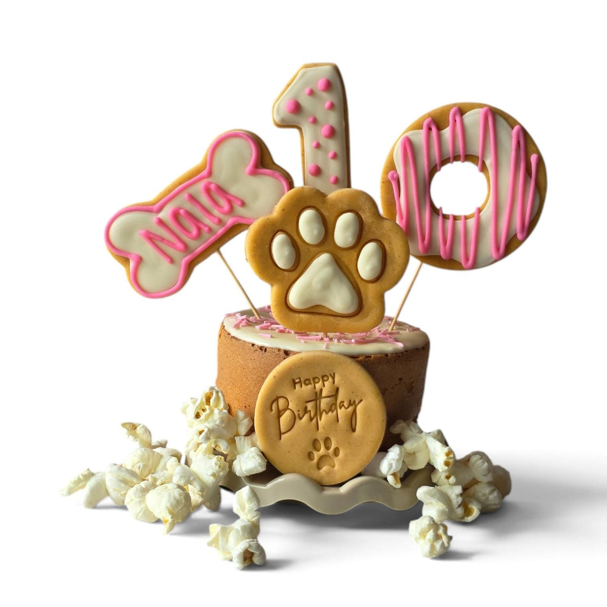 Personalised Dog Birthday Cake with Biscuit Toppers - Woof&Crunch