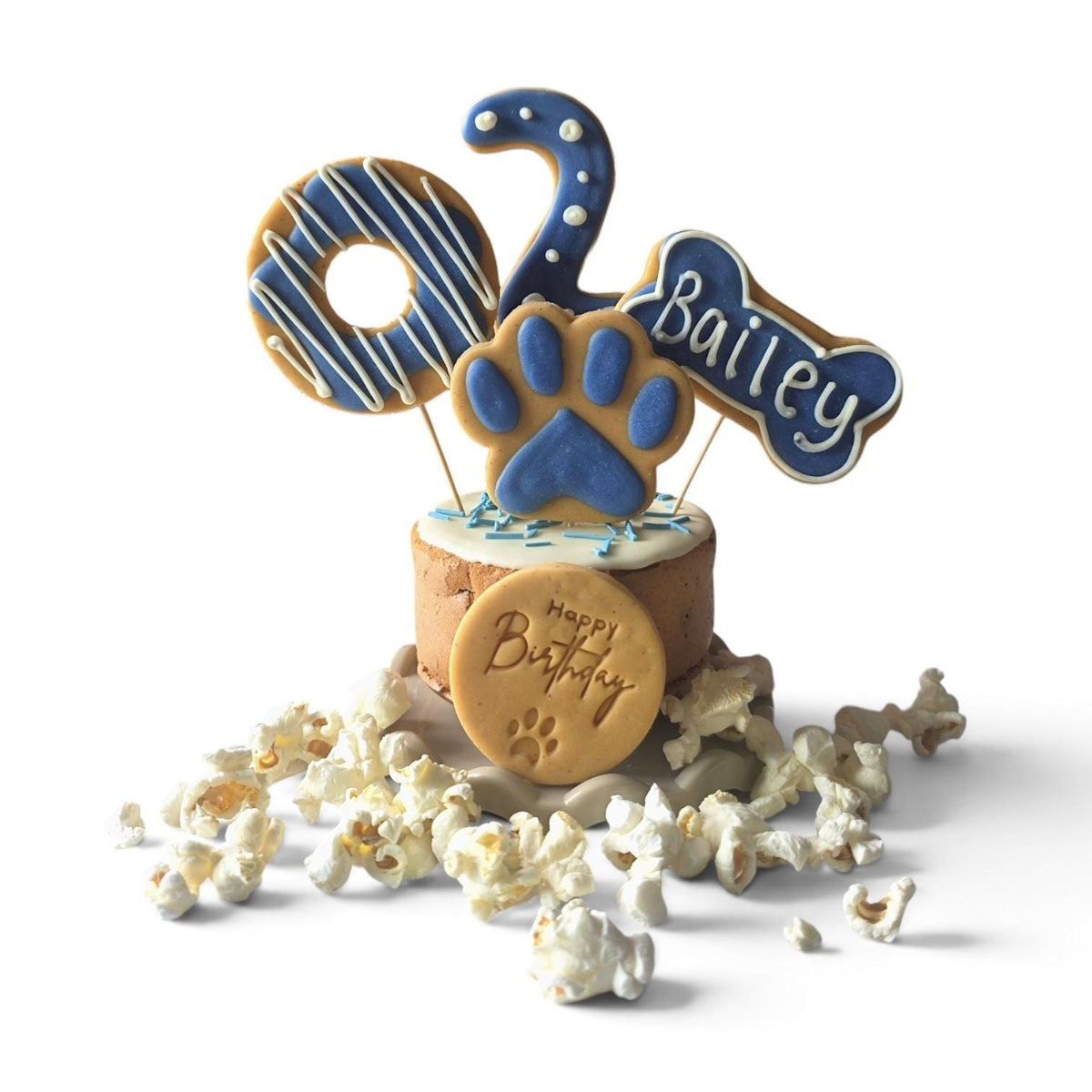 Dog Birthday Cake Treat Box with Iced Biscuit Toppers - Woof&Crunch