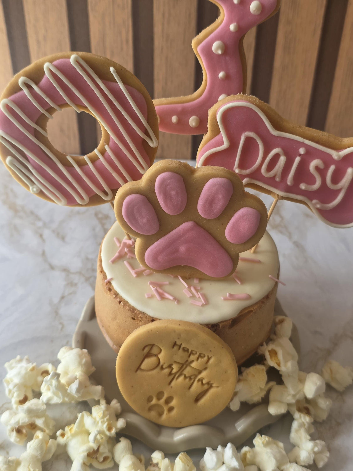 Dog Birthday Cake Treat Box with Iced Biscuit Toppers - Woof&Crunch