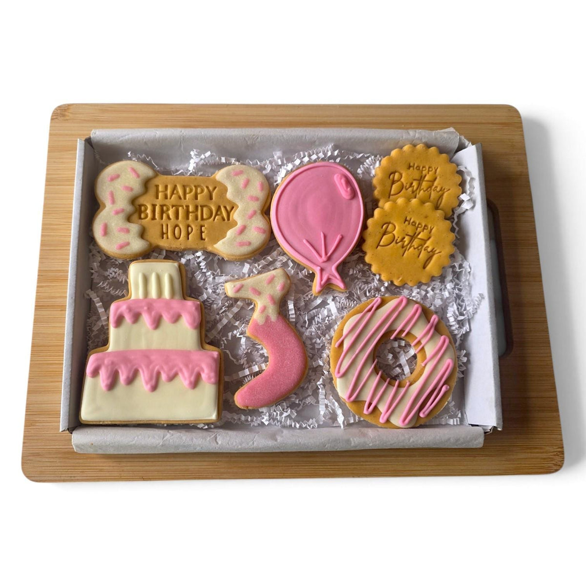 Dog Deluxe Birthday Goodies, Personalised Iced Biscuits - Woof&Crunch