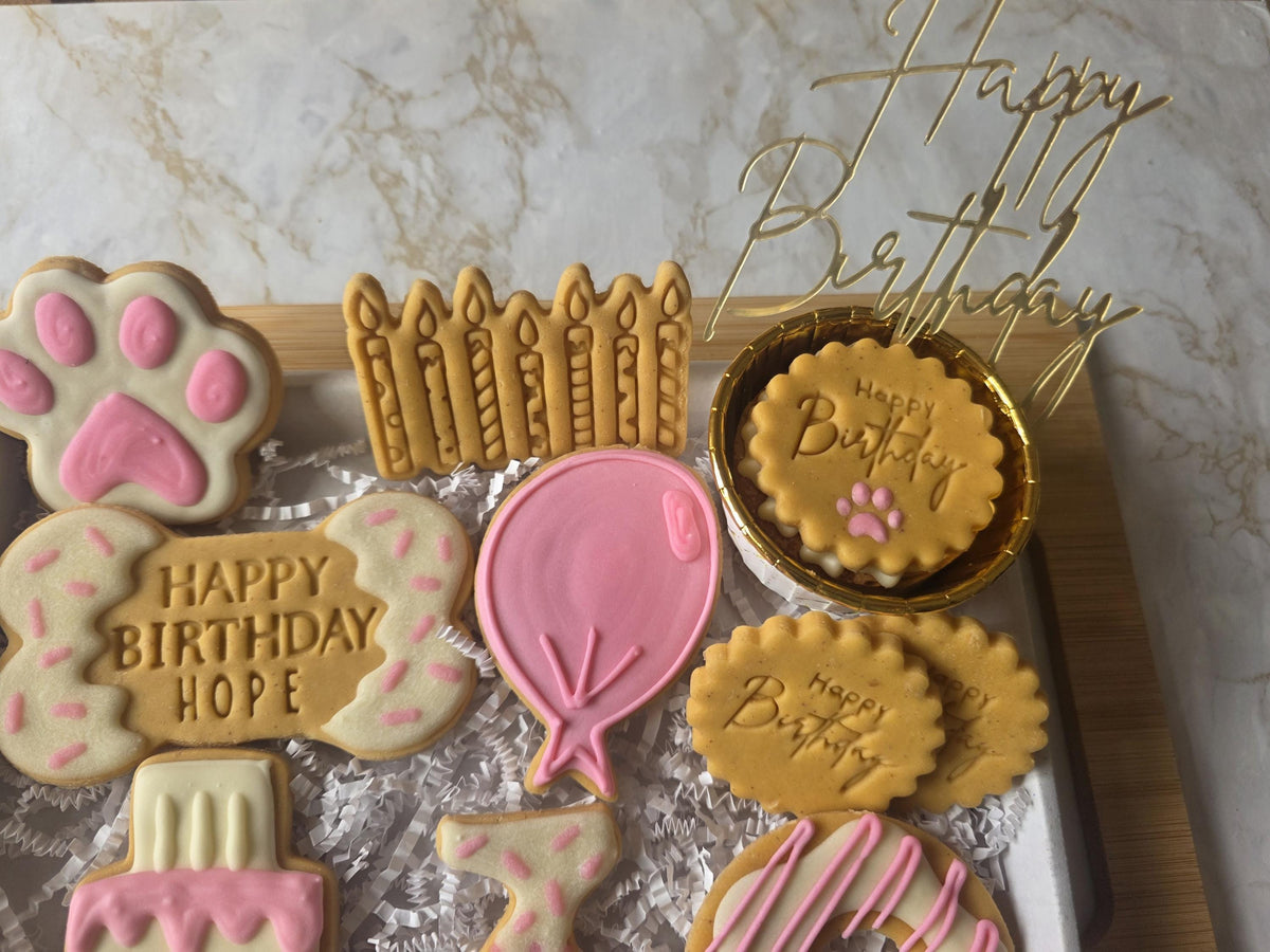 Dog Deluxe Birthday Goodies, Personalised Iced Biscuits - Woof&Crunch
