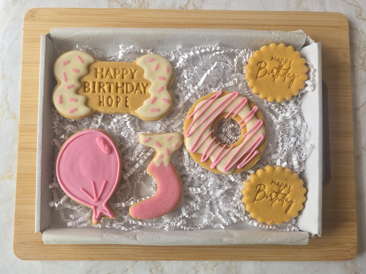 Dog Deluxe Birthday Goodies, Personalised Iced Biscuits - Woof&Crunch