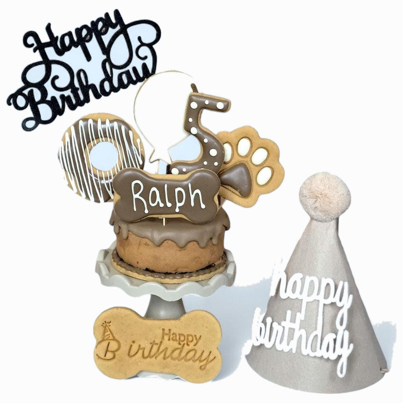 Personalised Dog Birthday Cake Treat Box With Iced Biscuits Healthy Doggy Gift - Woof&Crunch